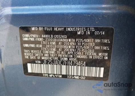 2015 Subaru Forester 2.5I Premium из США, поврежденный, VIN JF2SJADC7FH479464